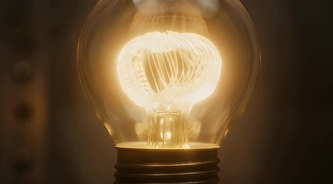 Warm glowing vintage light bulb with intricate filament design illuminating the scene
