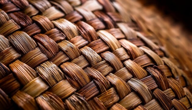 woven flax fibers of harekeke in traditional maori kete basket pattern with soft focus imperfect background and shallow depth of field in diagonal composition