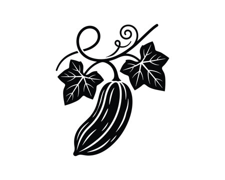 Bottle gourd vegetable plant icon black outline, organic fresh bitter melon squash, healthy food ingredient