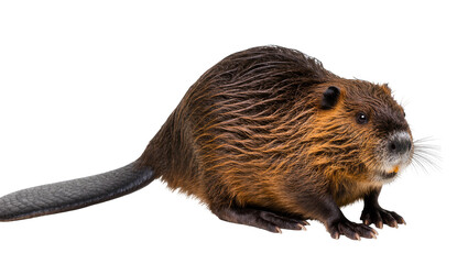 Isolated North American beaver with wet brown fur and flat tail, wild animal portrait © Miguel