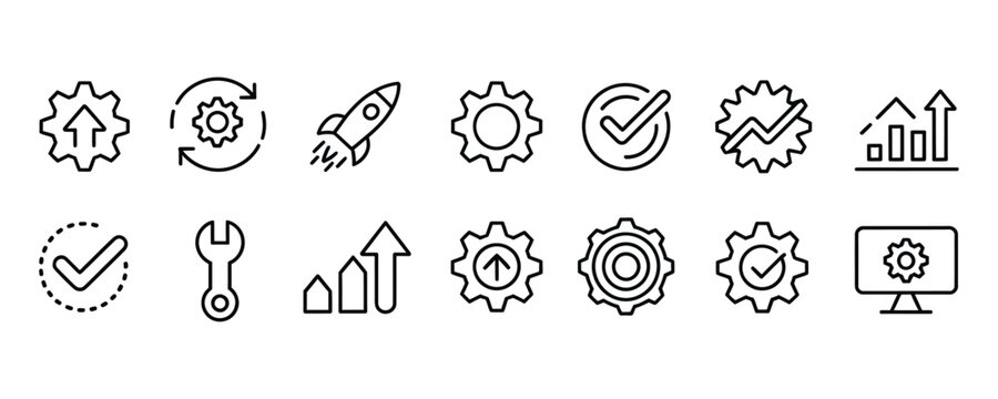 Business process optimization and improvement icons for workflow efficiency