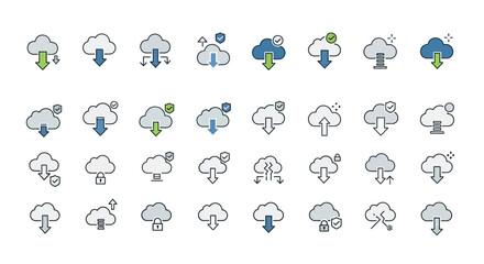 Fototapeta premium Weather icons set with rain clouds.