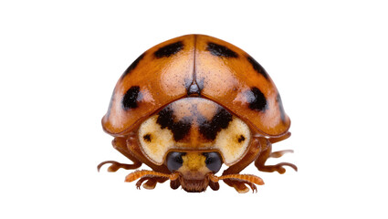 Isolated macro studio portrait of a colorful orange and black spotted Asian lady beetle © Miguel