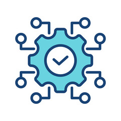 Obraz premium Gear icon with clock and connections isolated on transparent background