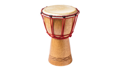 Isolated traditional African Djembe drum with natural skin and decorative rope lacing © Carmen