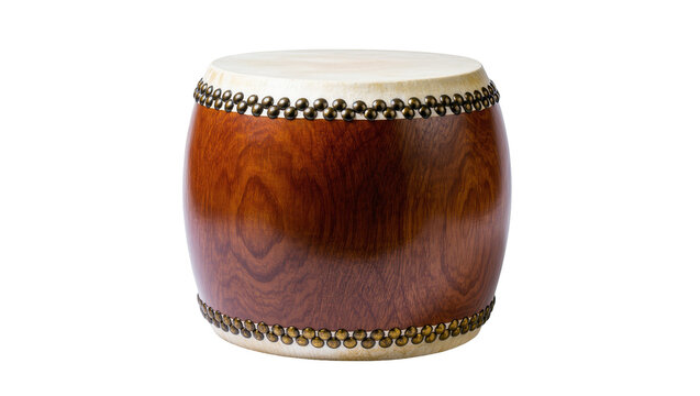 Isolated Japanese taiko drum, traditional percussion instrument, cultural music performance equipment