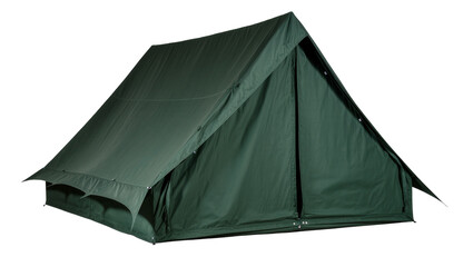 Isolated sturdy green canvas A-frame ridge tent for camping and outdoor adventures © Carmen