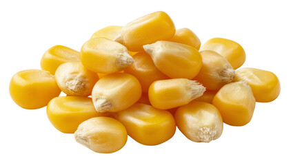 Fototapeta premium Isolated vibrant yellow corn kernels, perfect for food, agriculture, and healthy eating concepts.