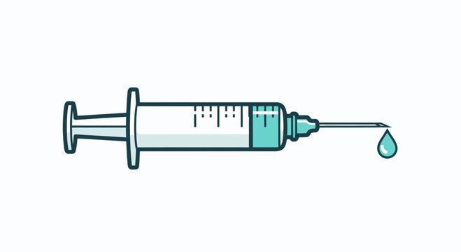Medical Syringe Illustration for Healthcare and Vaccination Purposes with Vaccine Drip