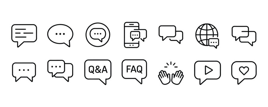 Collection of chat and speech bubble icons for communication and dialogue