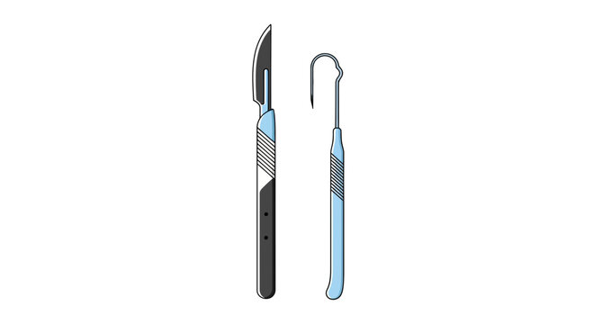 Medical Tools: Surgical Scalpel And Probe Illustrated On A White Background