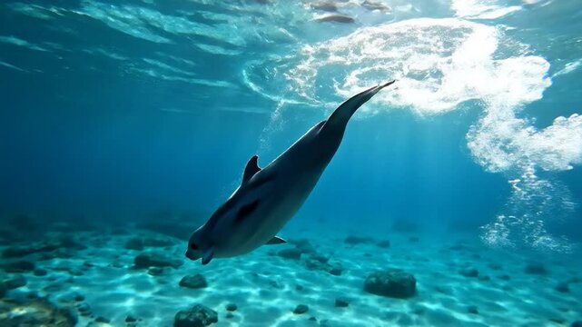 Dolphin Surfaces for Air in Sunlit Ocean