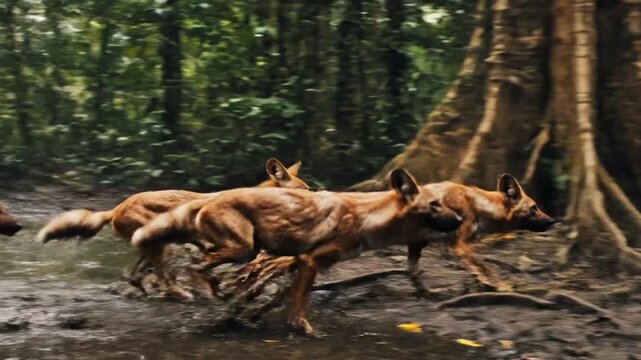 Dhole Pack Moves Through Indian Forest