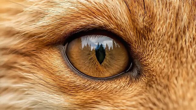 Close-up of a cats eye opening and closing, showing intricate details of its iris and pupil.