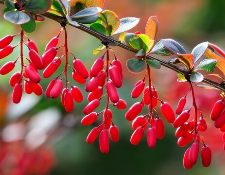 berberis vulgaris also known as common barberry european barberry or simply barberry berberis red friuts on the bush