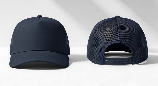 Mockup of a navy blue color trucker cap