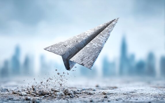 Paper Airplane Made from Financial Reports in Crisis
