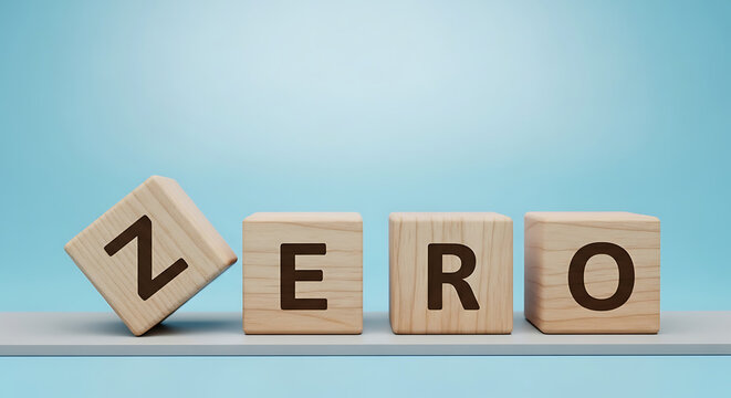 Zero Concept Represented on Wooden Blocks with Soft Blue Background