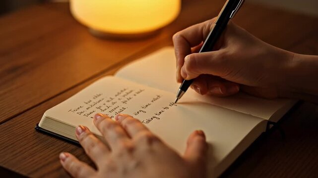 ?Cozy evening writing in a journal by candlelight at home