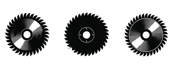 Three circular saw blades on white background for construction and DIY projects