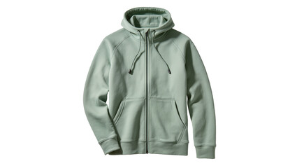 Isolated comfortable light green full-zip hooded sweatshirt, cozy sportswear garment © Antonio