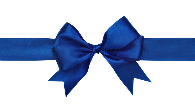 Isolated elegant blue satin gift ribbon bow for special occasion celebration design element