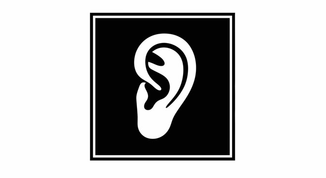 Minimalist Illustration of an Ear Symbol in a Black Box, Artistic, Aesthetic Design