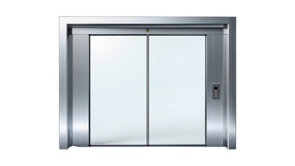Isolated modern brushed metal elevator doors with call buttons on a pristine background © Antonio