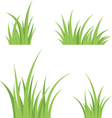Fototapeta premium Set of green grass tufts and lawn bushes, outdoor nature field vector for landscape garden decoration