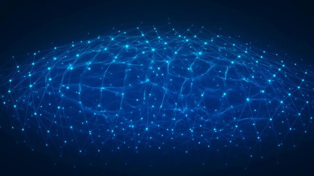 A futuristic network connection with glowing nodes and interconnected lines, blue theme