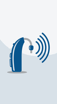 Modern Blue Hearing Aid Device Depicting Sound Waves and Aiding Hearing Enhancement