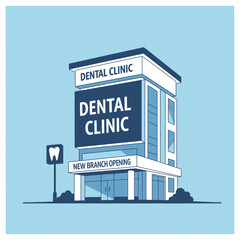 Obraz premium Modern Dental Clinic Building Illustration: New Branch Opening, Contemporary Architectural Design