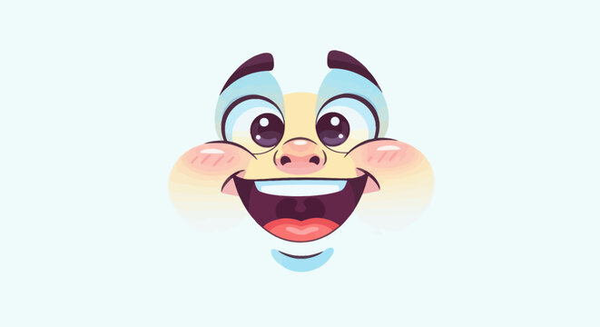 Smiling cartoon face with rosy cheeks.