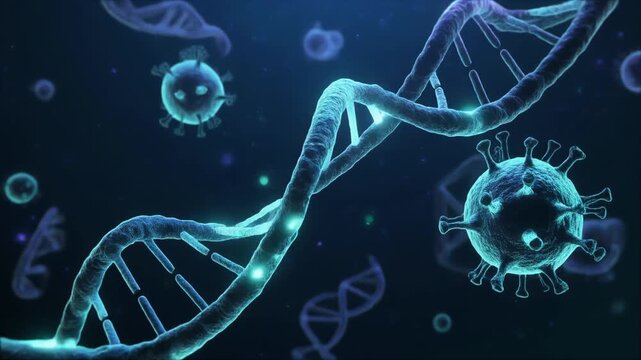 DNA double helix structure with viruses.