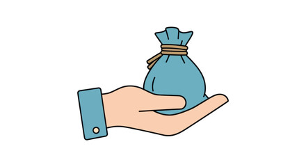 Hand holding money bag tightly secured. © Kental