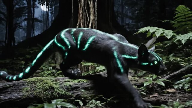 Glowing Fossa Stalks Through Dark Malagasy Forest