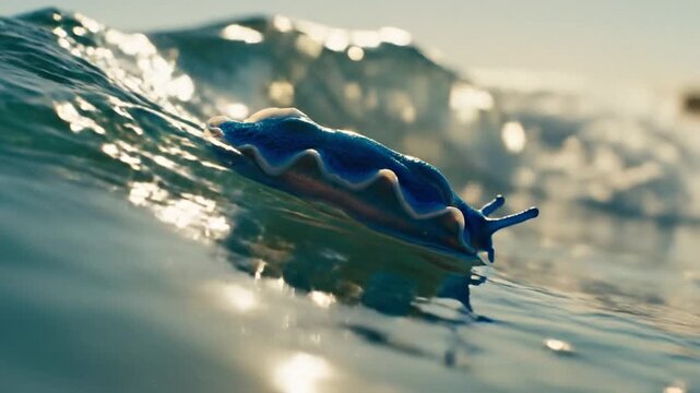 Glaucus Atlanticus Sea Slug Rides Ocean Wave