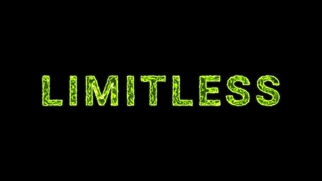 Limitless Text Glowing Neon Green Energy Animation Isolated On Black Background