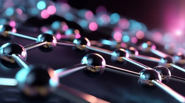 Abstract metallic network connected spheres, digital connection, technology, data flow, futuristic communication, innovation, molecular structure, glowing nodes, modern tech background, 3D render AI