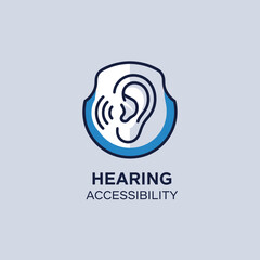Obraz premium Modern Hearing Accessibility Logo Illustrating Sound Waves and Ear Anatomy in Digital Format