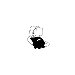 Fototapeta premium 寝転んで本を読む人のシンプルなイラスト