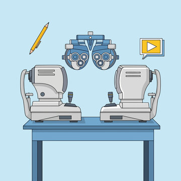 Modern Optometry Equipment Illustration: Precision Tools for Vision Diagnostics and Eye Care