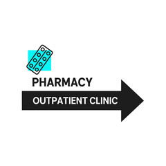 Obraz premium Modern Pharmacy And Outpatient Clinic Directional Sign Indicating Healthcare Services For Patients