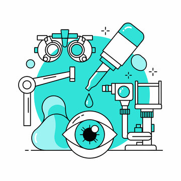 Modern Ophthalmic Tools and Eye Care Illustration Depicting Healthy Vision with Advanced Equipment