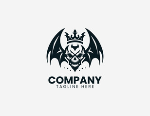 Obraz premium Crowned skull with bat wings in clean modern gothic fantasy vector illustration style