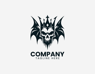 Obraz premium Crowned skull with bat wings in clean modern gothic fantasy vector illustration style