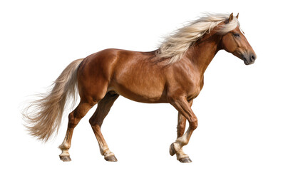 Isolated beautiful Palomino horse with flowing blonde mane and tail galloping gracefully © Pablo
