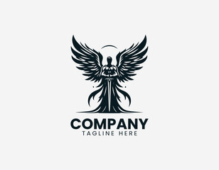 Fototapeta premium Winged warrior angel holding sword in clean modern fantasy guardian vector illustration style