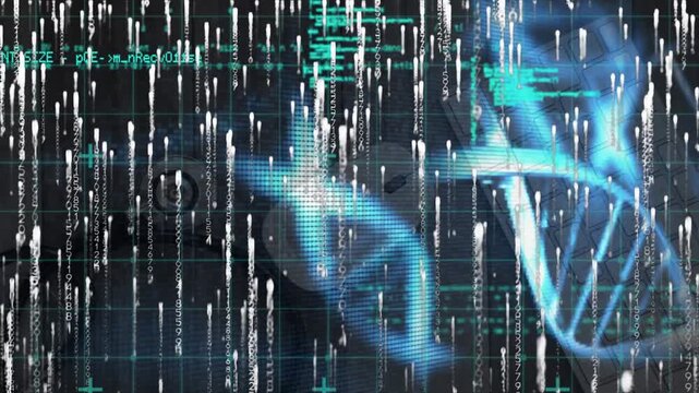 Multiple exposure of digital data with rotating dna and falling lights