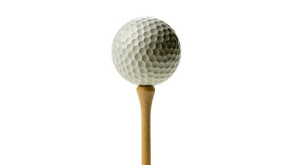 Isolated golf ball resting on a wooden tee, perfectly poised for a swing